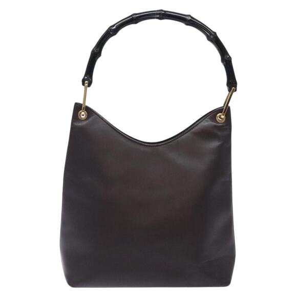GUCCI Bamboo Shoulder Bag Leather Dark Brown Gold 001 001 - Picture 3 of 12